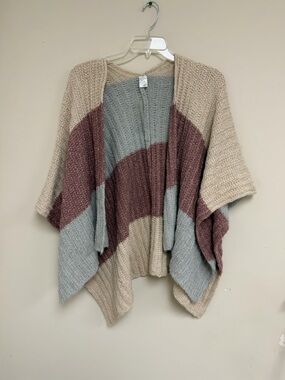 Francesca's Collections Striped Knit Poncho in Beige, Mauve & Light Blue